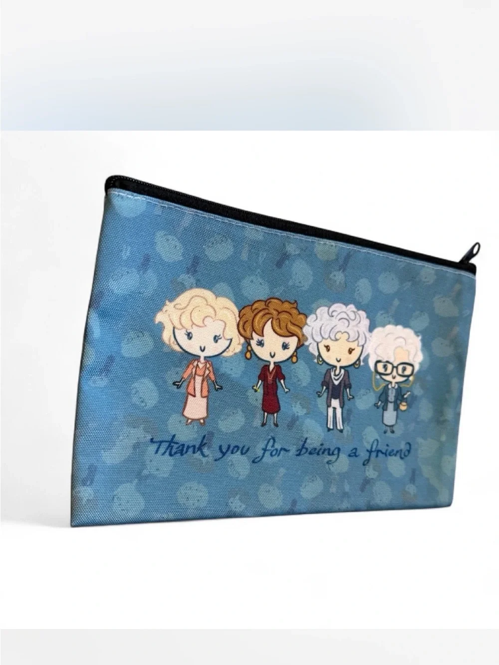 Blue 'Thank You for Being a Friend' Zip Cosmetic Pouch
